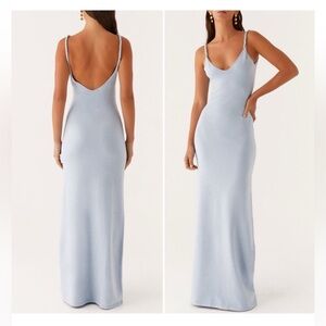 Peppermayo Pale Blue Scoop-Back Maxi Slip Dress